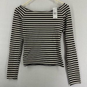 NWT Pacsun Cropped Long Sleeve Striped Shirt Womens Large Black